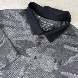 UNDER ARMOUR Mens 'Playoff Polo' 2XL Gray Camo Black Golf Stretch Performance SS